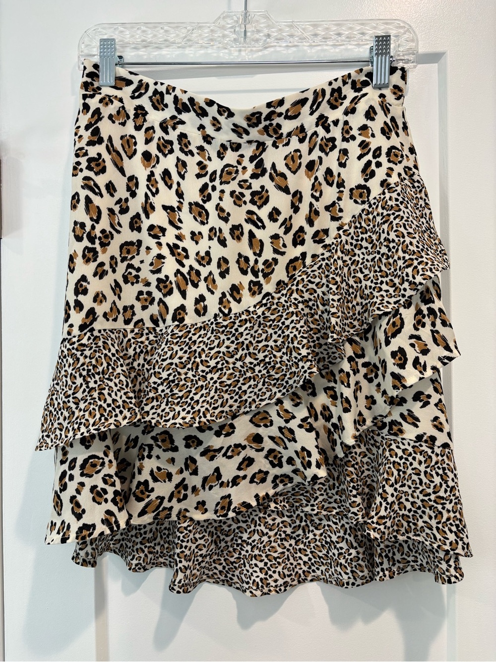 Candie's Leopard Asymmetrical Ruffle Skirt - Cream & Tan